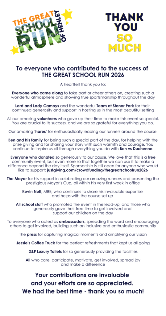 Thank you to everyone who contributed to the success of The Great School Run 2026
1